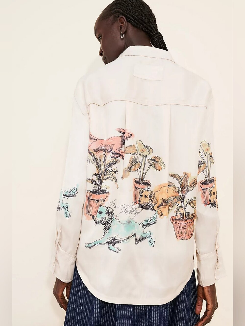 We The Free "Watercolor Dog Print" Blouse NWOT - Picture 2 of 4
